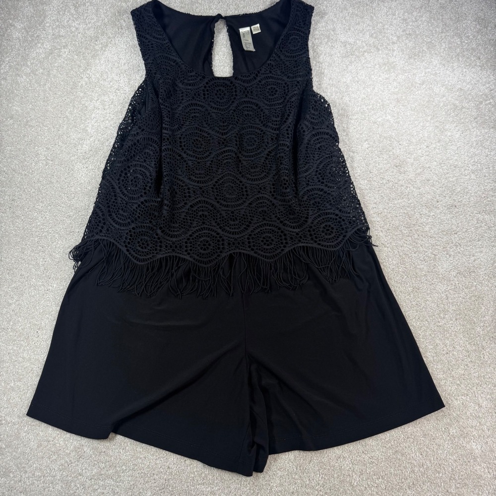Emma & Michele Black Crochet Fringe Sleeveless Romper 42160C Womens 14/16
